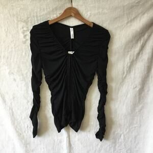 MNG Black Long Sleeve Sheer V-Neck Top